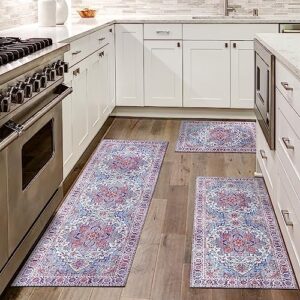 WOBUBU Kitchen Rugs Sets of 3 Non Slip Washable Kitchen Mats for Floor Super Absorbent Kitchen Mat Easy to Clean Runner Rug Set for Kitchen Sink Laundry Room Door Office