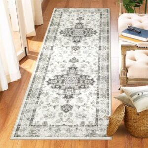 Washable Oriental Medallion Printed Area Rug, Traditional Low Profile Pile Rubber Backing Indoor Vintage Rugs, Stain Resistant Carpet for Living Room Bedroom Kitchen Office, Kid & Pet Friendly, 2x6