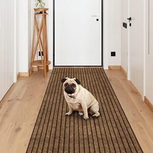 Weidear Hallway Runner Rug with Rubber Backing, Laundry Room Rug Non Slip, Washable Outdoor Indoor Rug Carpet Runner, Customized Area Rugs Mat for Entryway, Balcony, Deck-2FT x 6FT, Brown Stripe