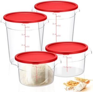 Wenqik 4 Pcs Food Storage Container with Lids Set Proof Dough Round Clear Commercial Containers with Scales and Handles for Bread Dough Rise Home Restaurant Food Storage 2 Qt 4 Qt (Red)