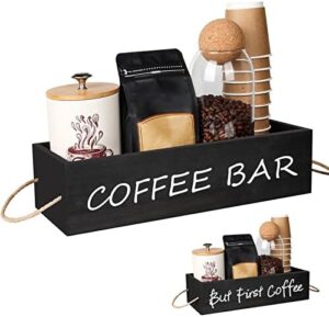 Wojoiul Wooden Coffee Station Organizer, Coffee Bar Accessories Decor Pod Holder Storage Basket Coffee k Cup Holder with Handle for Home Farmhouse Kitchen Coffee Lover Gift (Black)