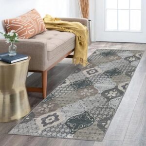 Worxvell Hallway Runner Rug 2'6"x8', Trellis Washable Rugs Runner, Indoor Non-Slip Kitchen Runner Rug Distressed Rubber Backing Runners Carpet for Entryway Bedroom Laundry Room