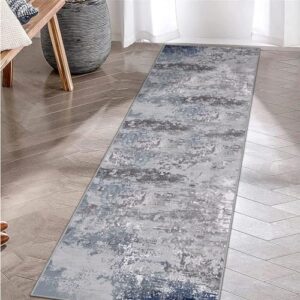 Worxvell Modern Abstract Runners for Hallways, 2x7 Washable Carpet Runner Rug for Kitchen Soft Non-Slip Rubber Backed Blue Runner Rugs Throw Carpet Runner for Entryway Stairs Bedroom Bathroom