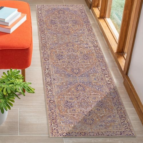 Worxvell Runners for Hallways 2'6"x8', Vintage Kitchen Runner Rug, Soft Non Slip Washable Runner Rugs with Rubber Backing Distressed Carpet Runner for Entryway Bedroom Laundry Room