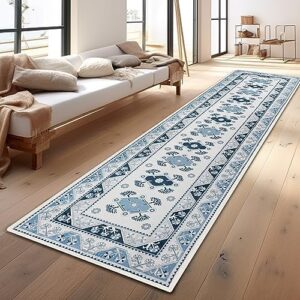 XKY Washable Runner Rug 2x10 Kitchen Runner Rugs Non Skid Washable Runners for Hallways with Rubber Backing Rug for Bedroom Kitchen Living Room Bathroom，Blue