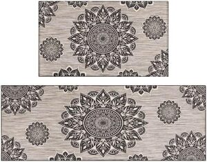 Xininz Boho Mandala Kitchen Rugs and Mats Set 2 Pieces Non Slip and Washable Runner Rug with Rubber Backing Bohemian Kitchen Mats for Floor Cushioned Anti Fatigue 17x47+17x30