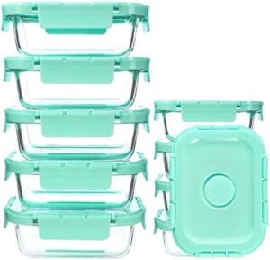 YANGNAY 10 Pack Glass Meal Prep Containers with Steam Vent, Food Storage Containers with Airtight Lids, Dishwasher/Microwave/Oven/Freezer Safe Glass Containers for Leftovers (Mint Green)