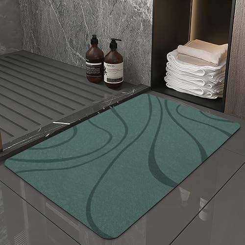 YCT Bath Mats for Bathroom Floor - Super Absorbent Bath Rug Set - Non Slip Fast Drying Shower Mat - Great for Bathroom, Bathtub, Kitchen, Sink, 16.9"x27.2", Dark Green