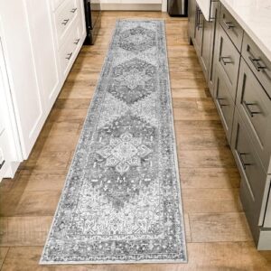 Yamaziot Washable Runner Rug, 2x8 Non-Slip Boho Vintage Hallway Rug Runner with Rubber Backing, Stain Resistant & Low Pile Faux Wool Distressed Carpet Runner for Bedroom, Kitchen, Laundry, Entrance