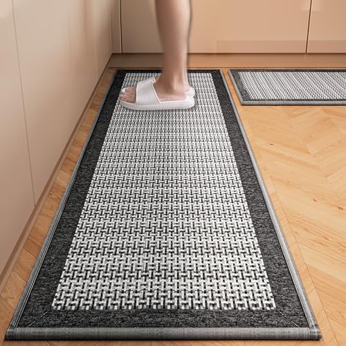 Yancorp Kitchen Rugs Kitchen Floor Mats Washable Jute Rug Non Slip Kitchen Runner Rugs Mats Absorbent Cushioned Anti Fatigue for Kitchen, Floor Home, Office, Laundry (17"x29",Black)