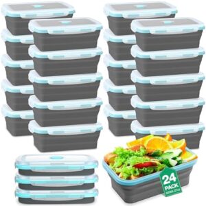 Yungyan 24 Pcs 27oz Collapsible Silicone Bowl Food Storage Containers with Air Vent and Airtight Lid Kitchen Stacking Meal Freezer Containers for Dishwasher Microwave Safe(Gray)