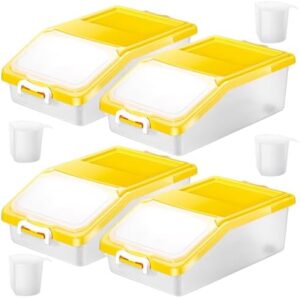 Yungyan 4 Pack Rice Storage Bin 11 Lbs Rice Container with Lids and Cup Plastic Flour Dispenser Dog Food Storage Container Grain Boxes(Yellow)