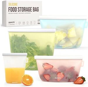 ZOMCHI 4 Pack Silicone Reusable Food Storage Bags, Leakproof Reusable Sandwich Containers, Snack Bags, Microwave Dishwasher Oven Freezer Safe, Food Grade Storage Bag for Meal Prep,Cereal,Fruit