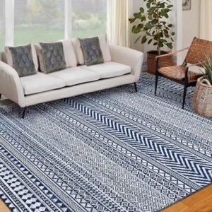 Zacoo Area Rug 9 x 12 Boho Rug Machine Washable Geometric Rug Indoor Modern Moroccan Floor Carpet Extra Large Soft Non-Slip Farmhouse Floorcover Home Decor Rug for Kitchen Living Room Bedroom, Navy