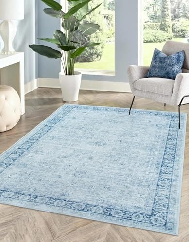 Zealude 3x5 Kitchen Rugs Non Slip Washable Entryway Rugs, Traditional Vintage Small Non-Shedding Stain Resistant Low Pile Throw Indoor Accent Floor Carpet for Home Office Door, Blue