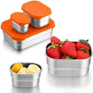 Ziliny Set of 5 Stainless Steel Lunch Container Leakproof Stainless Steel Snack Containers for Kids Metal Lunch Box Containers with Silicone Lids for Food Storage Bento Prep Meal, 3 Oz, 8 Oz, 24 oz