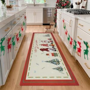 famibay 2x6 Christmas Rug Runners for Hallways Non Slip Gnome Kitchen Rug Runner Christmas Runner Rugs with Rubber Backing Low Pile Washable Carpet Runner for Hallway Entryway Fireplace Xmas Decor