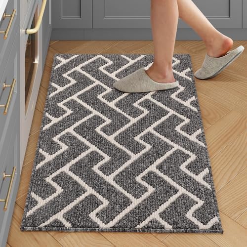 hicorfe Kitchen Rugs and Mats,Super Absorbent Polypropylene 20" x 31.5" Non-Slip Rug,Soft Comfort Floor Mat,Machine Washable for Kitchen,Hallway,Office,Sink,Laundry(Grey)