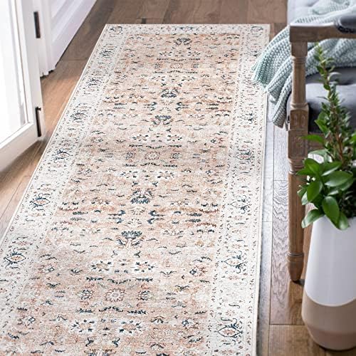 jinchan Area Rug 2x7 Washable Rug Runner Door Mat Vintage Doormat Indoor Entrance Rug Blush Pink Floral Distressed Carpet Non Slip Boho Farmhouse Kitchen Living Room Bedroom Dining Room