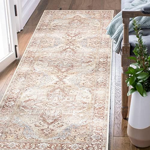 jinchan Runner Rug 2x5 Washable Hallway Rug Brick Red Vintage Rug Laundry Rug Distressed Accent Rug Retro Non Slip Carpet Kitchen Living Room Bedroom Dining Room Bathroom