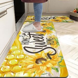 notepure Sunflower Kitchen Mats Set of 2, Yellow 10mm Thickness Anti Fatigue Cushioned Comfort Mat for Home & Office Doormat Waterproof Non Skid Kitchen Rugs, 17.3"x28"+17.3"x47"