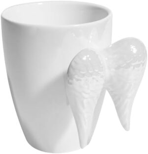 storchenbeck White Angel Wings Ceramic Shaped Handle Mug, Aziraphale Tea Coffee Hot Drinks, Home Kitchen Office 13.5oz