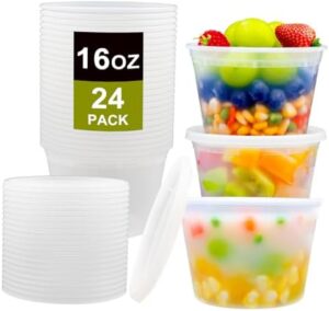 vivigu Deli Containers with Lids 16 oz [24 Set] - Food Storage Containers with Lids Freezer Safe, Soup Containers for Restaurant, BPA Free | Portion Control | Leakproof | Microwave| Washable