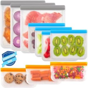 10 Pack Dishwasher Safe Reusable Bags Silicone,Reusable Freezer Bags with Zipper,Silicone Bags Leakproof Reusable Silicone Food Storage Bags for Meat,Lunch,Travel-3 Gallon Bags 3 Snack 4 Sandwich Bags