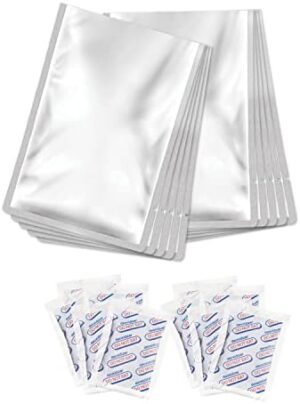 10 Pcs 1-Gallon Mylar Bags + 10 Pcs 500cc Oxygen Absorbers Packets (Individually Wrapped) for Long Term and Emergency Food Storage