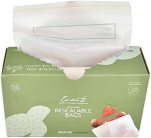 100% Compostable Food Storage Bags [Quart 100 Pack] Eco-Friendly Freezer Bags, Resealable Bags, Heavy-Duty, Reusable, Off-White by Earth's Natural Alternative