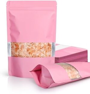 100 Pack Smell Proof Bags, Resealable Bags with Matte Window, Foil Pouch Stand Up Sealable Bags for Packaging (4"x6", Pink)