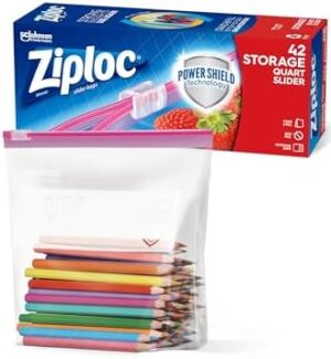 Ziploc Quart Food Storage Slider Bags, Power Shield Technology for More Durability, 42 Count