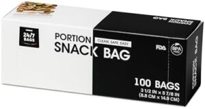 24/7 Bags-100 Resealable Portion Control Bags For Macros, 3.5" x 5.9", Nuts, Sweets, Supplements & More