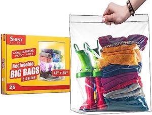 [ 25 COUNT ] EXTREME THICK BAGS - 18'' x 24'' - Extra Large Super Spacious Strong Clear Big Bags, Zipper, 5 GALLON, Heavy Duty 4 Mill, Plastic Food Storage Bags For Clothing, Toys, Storage, Moving, Or