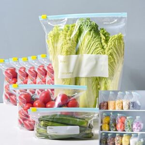 30Pack Reusable Food Storage Bags,BPA FREE & Leakproof Freezer Bags for Lunch Marinate Food Travel,Thick Bags Silicone10 Gallon 10Sandwich 10Snack Bags,