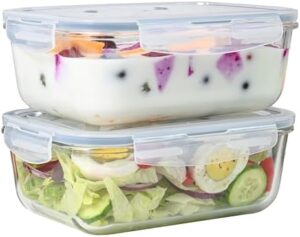 4pc Set, of 8 Cup Large Glass Storage Containers with Lids. Airtight, 63 Oz Food Storage Containers With lids, Like Glass Tupperware sets with lids Kitchen Storage Containers Glass Container for Lunch