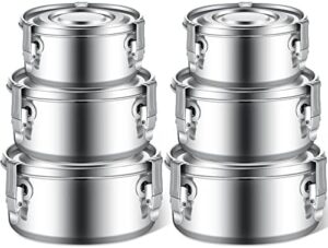 6 Pcs Stainless Steel Food Storage Containers with Lid Bento Lunch Boxes Reusable Metal Flat Canisters for Camping Trips Picnic Snacks Soups Salads Leftovers, 3 Sizes