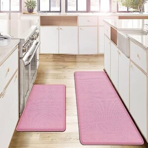 AUTODECO Kitchen Mats and Rugs Set of 2 - Cushioned Anti-Fatigue Kitchen Rug for Floor Washable 17"x29" +17"x59", PinkRed