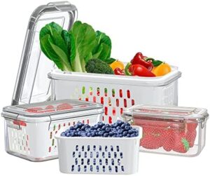 Aagglly 3 PCS Produce saver containers for refrigerator,Leakproof Food Storage Bins with lids Removable Colander,BPA-Free Fresh Plastic box Keep Fruit Vegetable Berry Lettuce Meat Fresh longer