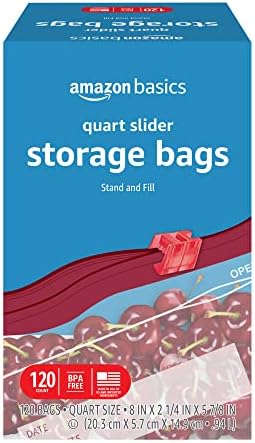 Amazon Basics Slider Quart Food Storage Bags, 120 Count (Previously Solimo)