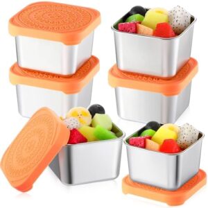 Baderke 6 Pcs 6oz Stainless Steel Snack Containers for Kids Portable Leak Proof Metal Sauce Food Storage Box Container with Silicone Lids, Small Reusable Lunch Container for Office, Travel, Easy Open