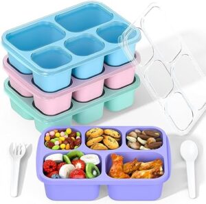 Bento Box Adult Lunch Box - 4 Pack, 5 - Compartment Meal Prep Container for Kids, Reusable Food Storage Snack Containers - Stackable for School, Work, and Travel (PP(Blue/Pink/Green/Purple))