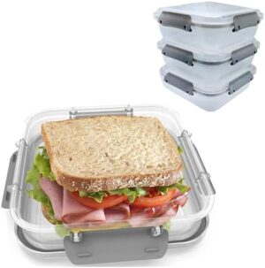 Biosmart Sandwich Container: 3 Pack Reusable, BPA Free Plastic Food Storage with Snap-Off, Leak-Proof Lid