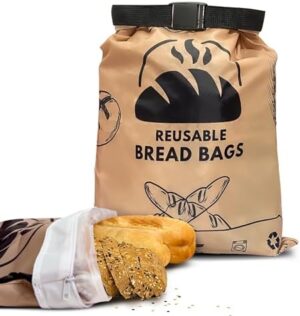 BreadKeepers Reusable Bread Bags for Homemade Bread – Pair of 17”x 12” Homemade Bread Storage Bag Keeps It Fresh, Reusable Freezer Storage Bag, Bread Bag with Zipper, Food Container Bag for Gift