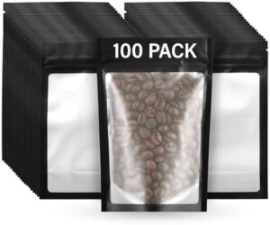 COLSEN 3 x 4 Inches 100 Pack (28 g or 1 oz) Smell Proof Mylar Resealable Foil Pouch Bags - Food Safe Airtight Multi Purpose Zipper Bags for Business (Matte Black with Clear Window)