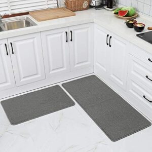 COSY HOMEER 20x30 Inch/20X48 Inch Kitchen Rug Mats Made of 100% Polypropylene Strip TPR Backing 2 Pieces Soft Kitchen Mat Specialized in Anti Slippery and Machine Washable,Grey