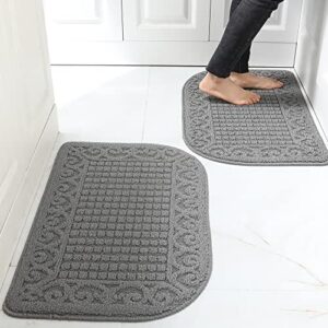 COSY HOMEER 27X18 Inch Anti Fatigue Kitchen Rug Mats are Made of 100% Polypropylene Half Round Rug Cushion Specialized in Anti Slippery and Machine Washable (Grey 2pc)