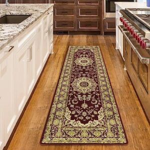 COZYLOOM Area Rug 2x6 Vintage Runner Entryway Mat Medallion Indoor Rug Oriental Floral Hallway Runners Bedroom Bedside Runner Rug Laundry Mat Non-Slip Tribal Distressed Kitchen Runners Red