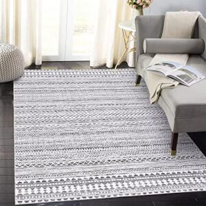 COZYLOOM Boho Area Rug, Black Geometric Rug Boho Chenille Indoor Area Rugs Machine Washable Vintage Floor Carpet Kitchen Entryway Living Room Bedroom Decor Light Grey 3 * 5 FT