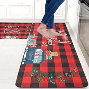 CQCYD 2 Sets Christmas Kitchen Rugs and Mats, Kitchen Floor Mat Christmas, Christmas Decorations for Home Non Slip Backing Winter Holiday Kitchen Rug, Ideal Gift for Christmas #